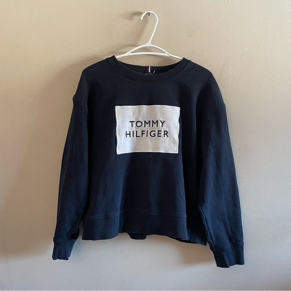 Tommy Hilfiger Tops - Tommy Hilfiger Navy Drop Shoulder Boxy Cut  Sweatshirt with White Logo